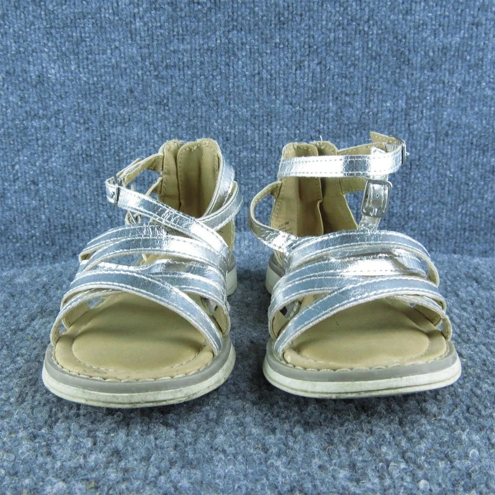 Hanna Andersson Girls Strappy Size T‎ 8 Medium Shoes Silver Synthetic Zip